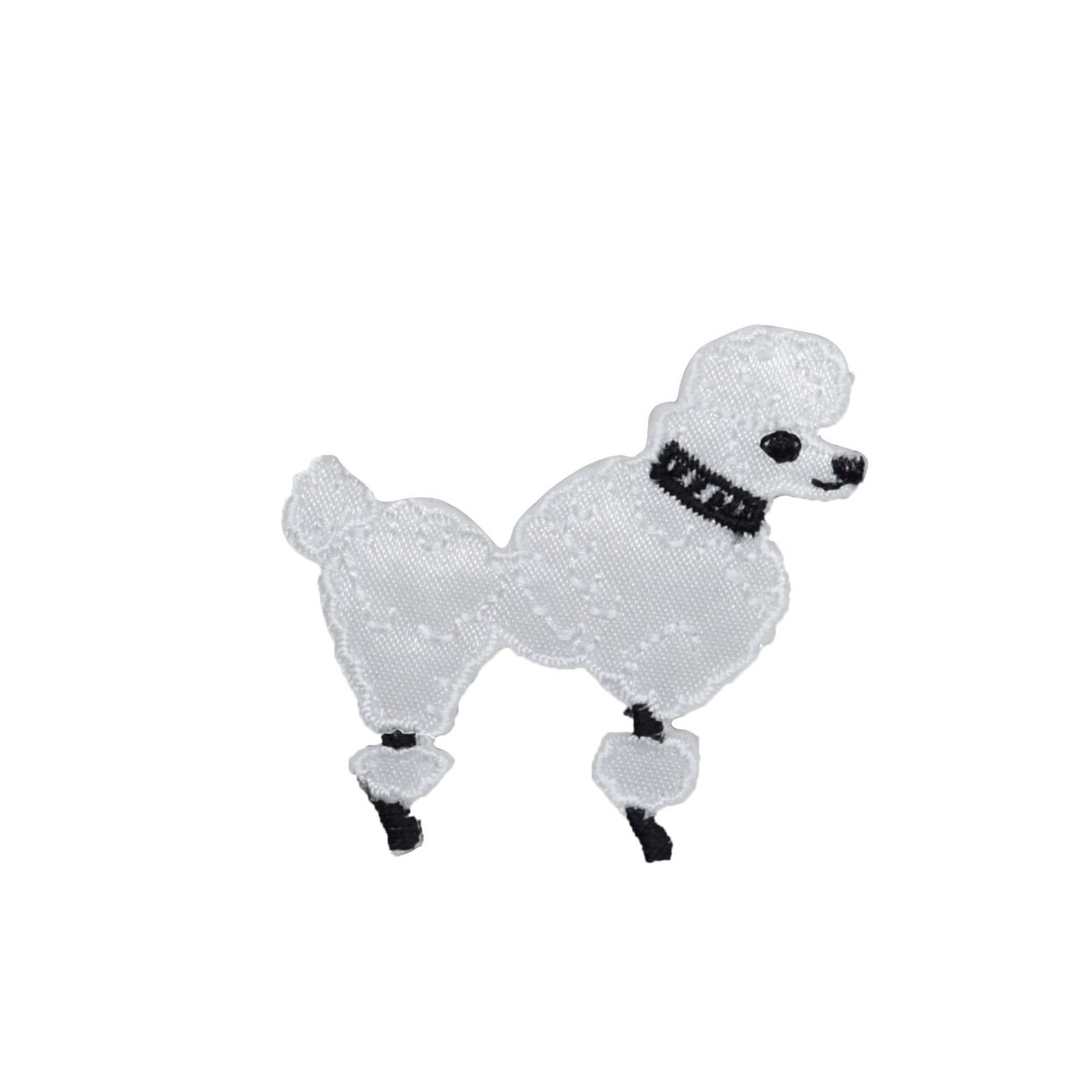 Mini White Poodle Dog, Facing Right, Embroidered, Iron on Patch